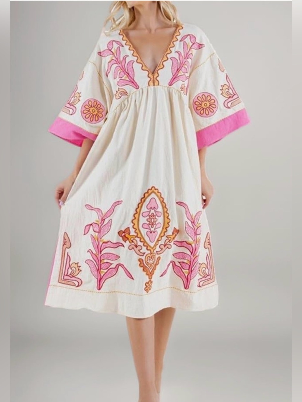 Bohemian Oversized Babydoll Kimono Sleeve Midi Dress